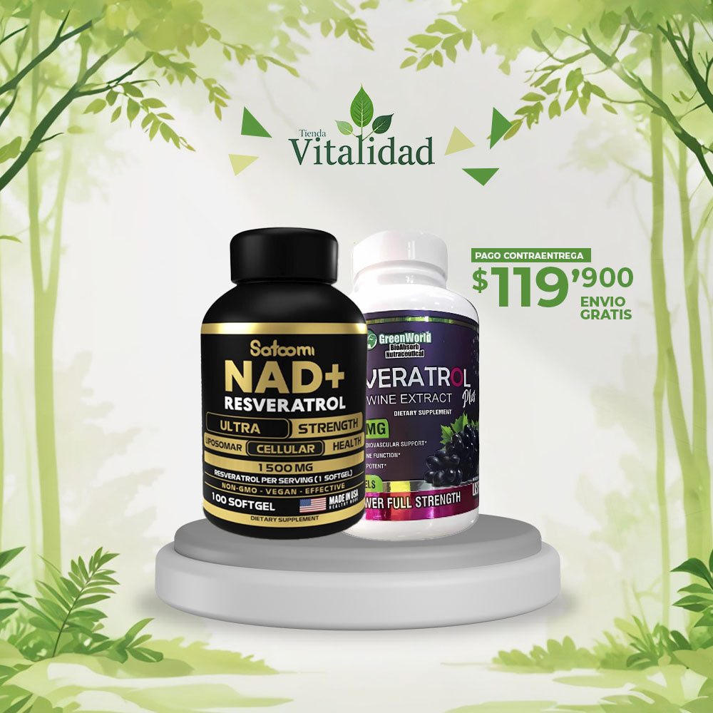 COMBO PREMIUM NAD & RESVERATROL PLUS | ENERGÍA, LONGEVIDAD Y REGENERACIÓN CELULAR