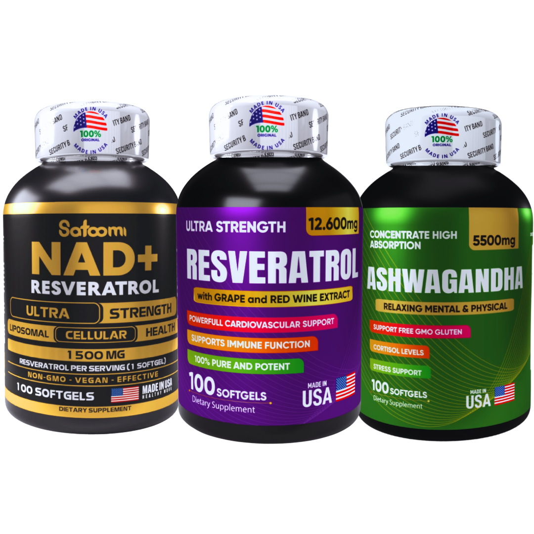 TRIO VITALIDAD TOTAL | Activa tu Cuerpo y Mente: NAD+, Resveratrol y Ashwagandha de Alta Potencia | Resultados Comprobados