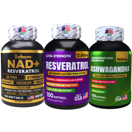 TRIO VITALIDAD TOTAL | Activa tu Cuerpo y Mente: NAD+, Resveratrol y Ashwagandha de Alta Potencia | Resultados Comprobados